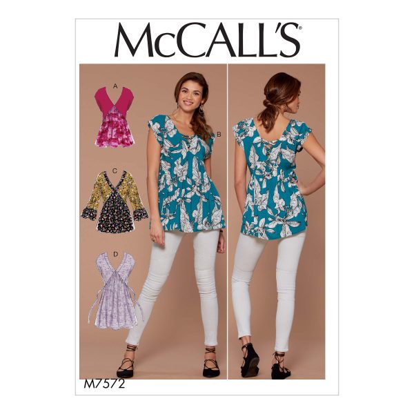 McCall's Sewing Pattern M7572 Misses' V-Neck, Gathered Tops with Sleeve and Tie Variations