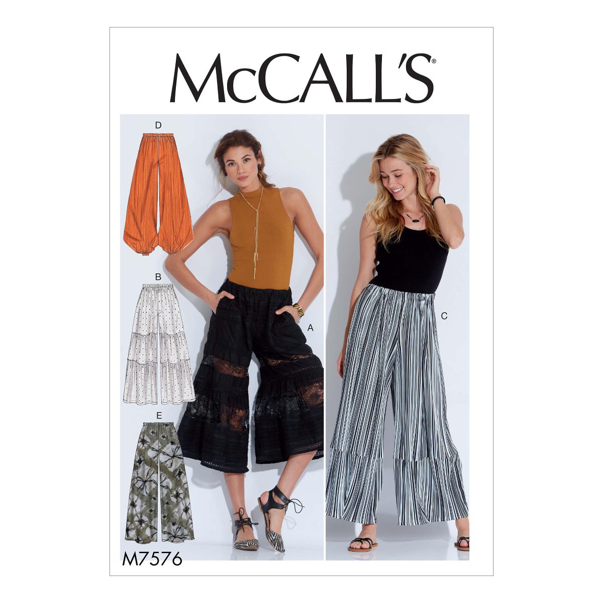 McCall's Sewing Pattern M7576 Misses' Elastic-Waist Loose Trousers