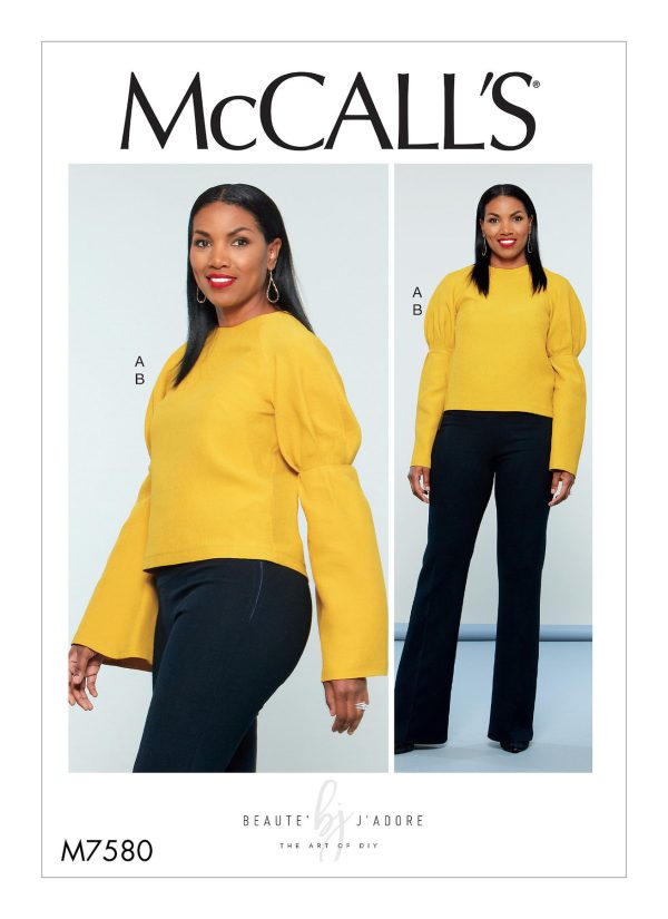 McCall's Sewing Pattern M7580 Misses' Puff Raglan-Sleeve Top and Straight-Leg Trousers with Yoke by Beaute' J'adore