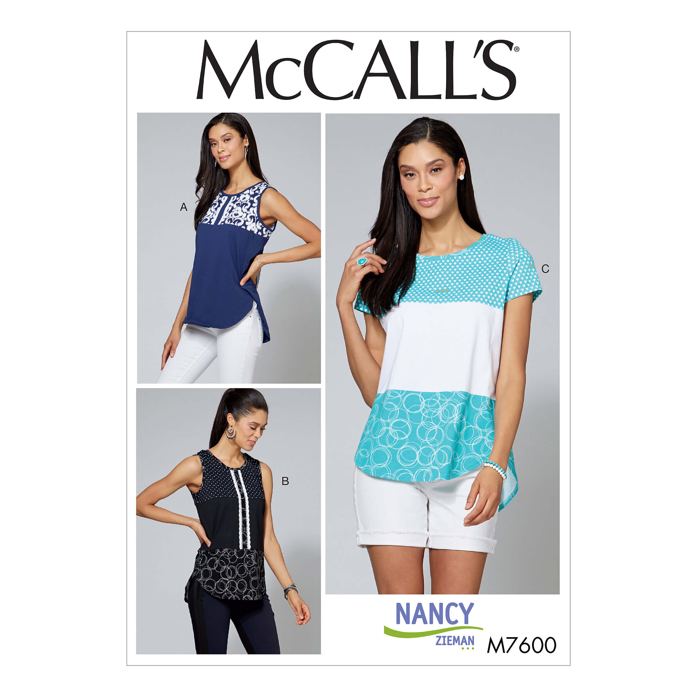 McCall’s Sewing Pattern M7600 Misses’/Women’s Pullover Tops with Contrast and Sleeve Variations