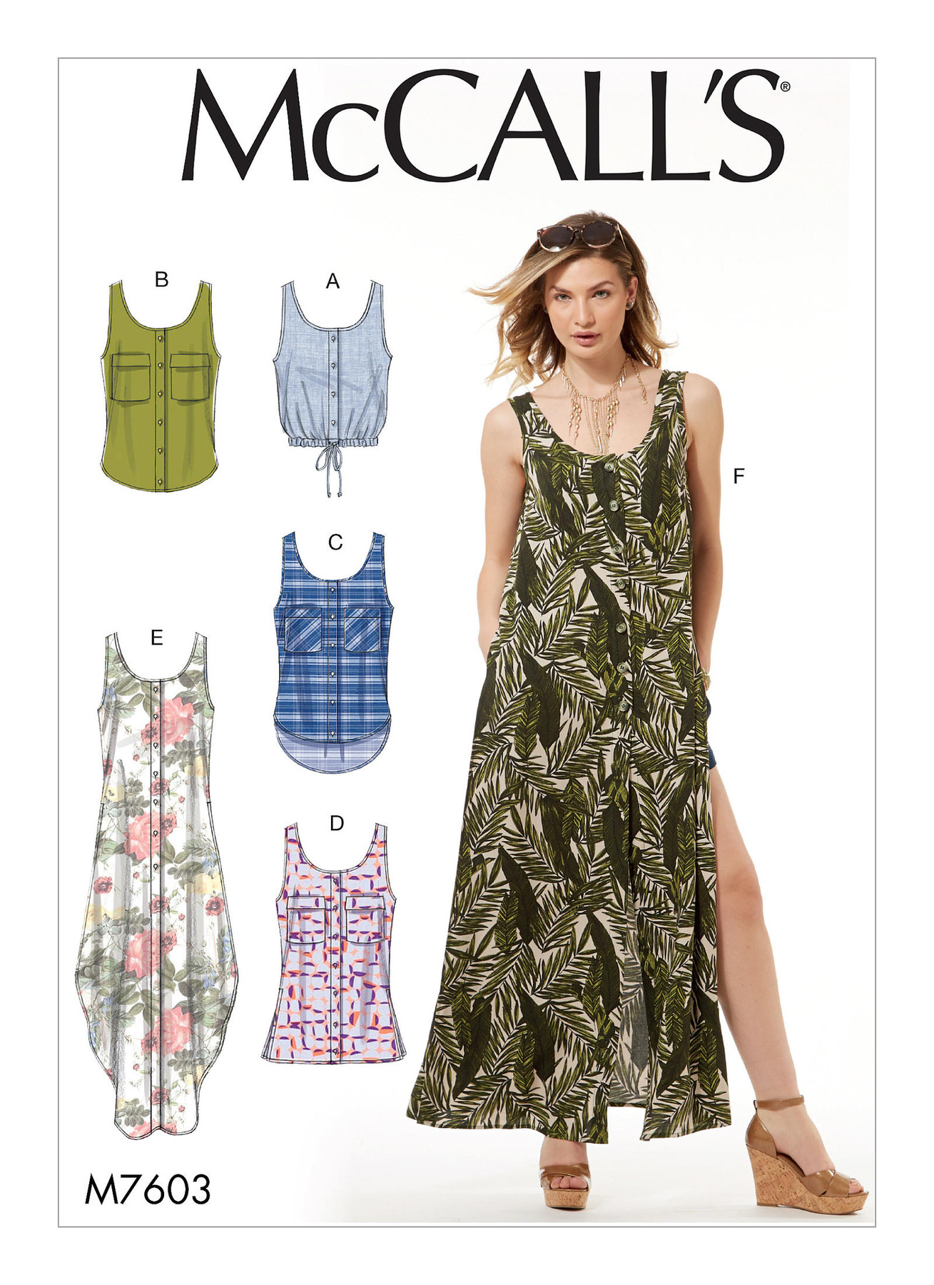 McCall’s Sewing Pattern M7603 Misses’ Loose-Fitting Button-Front Tops or Dresswith Optional Pockets