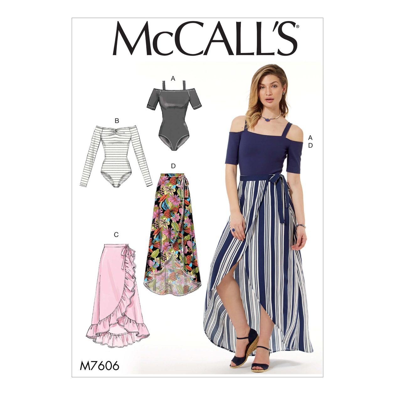 McCall's Sewing Pattern M7606 Misses' Off-the-Shoulder Bodysuits and Wrap Skirts with Side Tie