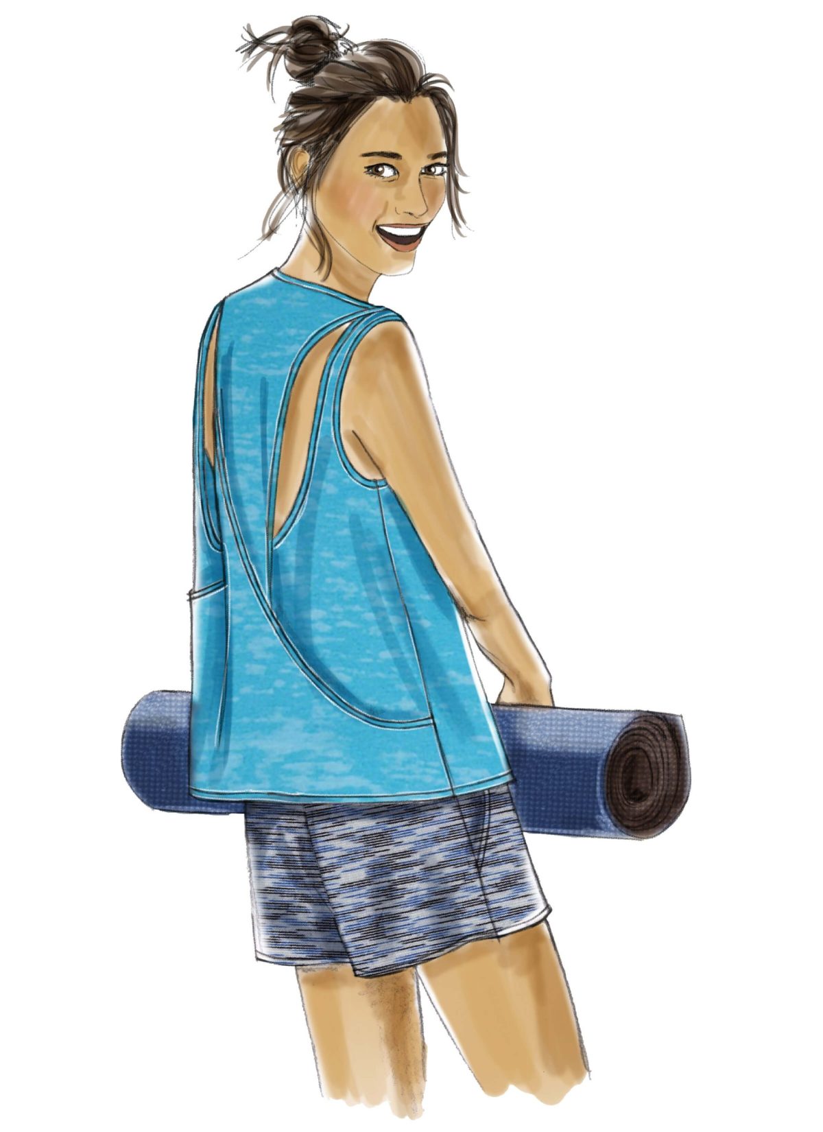 McCall's Sewing Pattern M7610 Misses' Pullover Tops with Back Variations and Pull-On Shorts and Pants with Elastic Waist