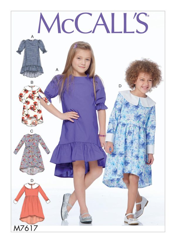 McCall's Sewing Pattern M7617 Children's/Girls' High-Low Dresses with Collar and Sleeve Variations
