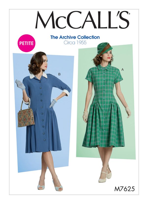 McCall's Sewing Pattern M7625 1950s Misses'/Miss Petite Low-Waist, Fit and Flare Dresses