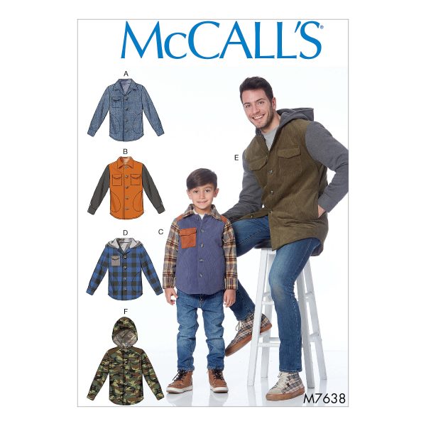 McCall's Sewing Pattern M7638 Men's and Boys' Lined Button-Front Jackets with Hood Options