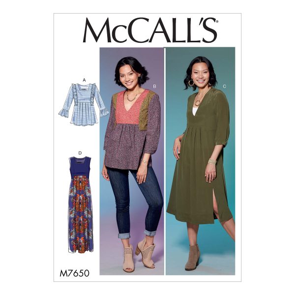 McCall's Sewing Pattern M7650 Misses' V-Neck or Square-Neck Top, Tunic, and Dresses