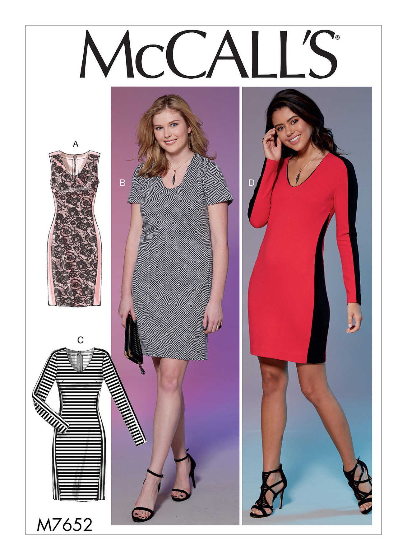McCall’s Sewing Pattern M7652 Misses’/Miss Petite/Women’s/Women’s Petite Dresses with Side Panels and Contrast Options