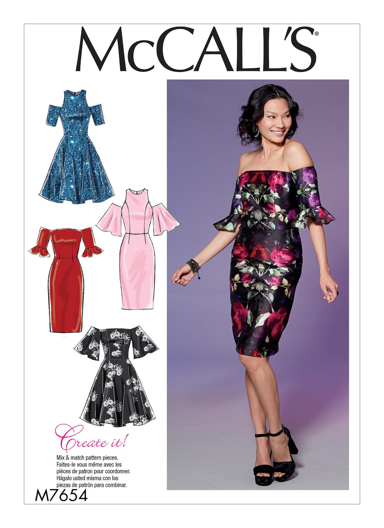 McCall’s Sewing Pattern M7654 Misses’/Miss Petite Dresses with Mix-and-Match Shoulder, Sleeve, and Skirt Variations