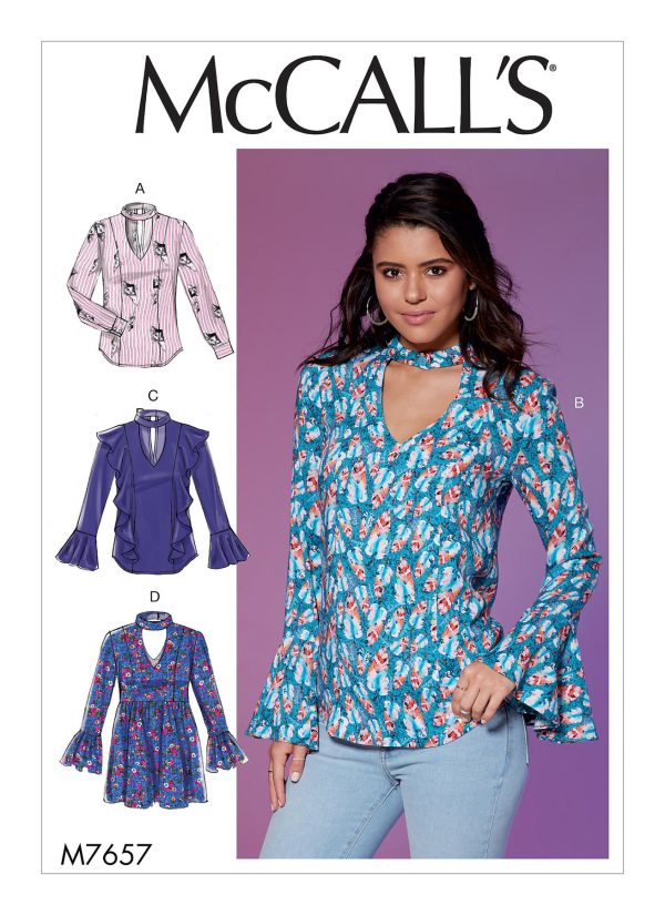McCall's Sewing Pattern M7657 Misses' Tops and Tunic with Banded V-Neck and Ruffle Options