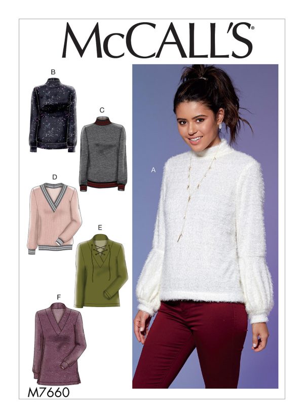 McCall's Sewing Pattern M7660 Misses' Tops with Neck and Sleeve Variations