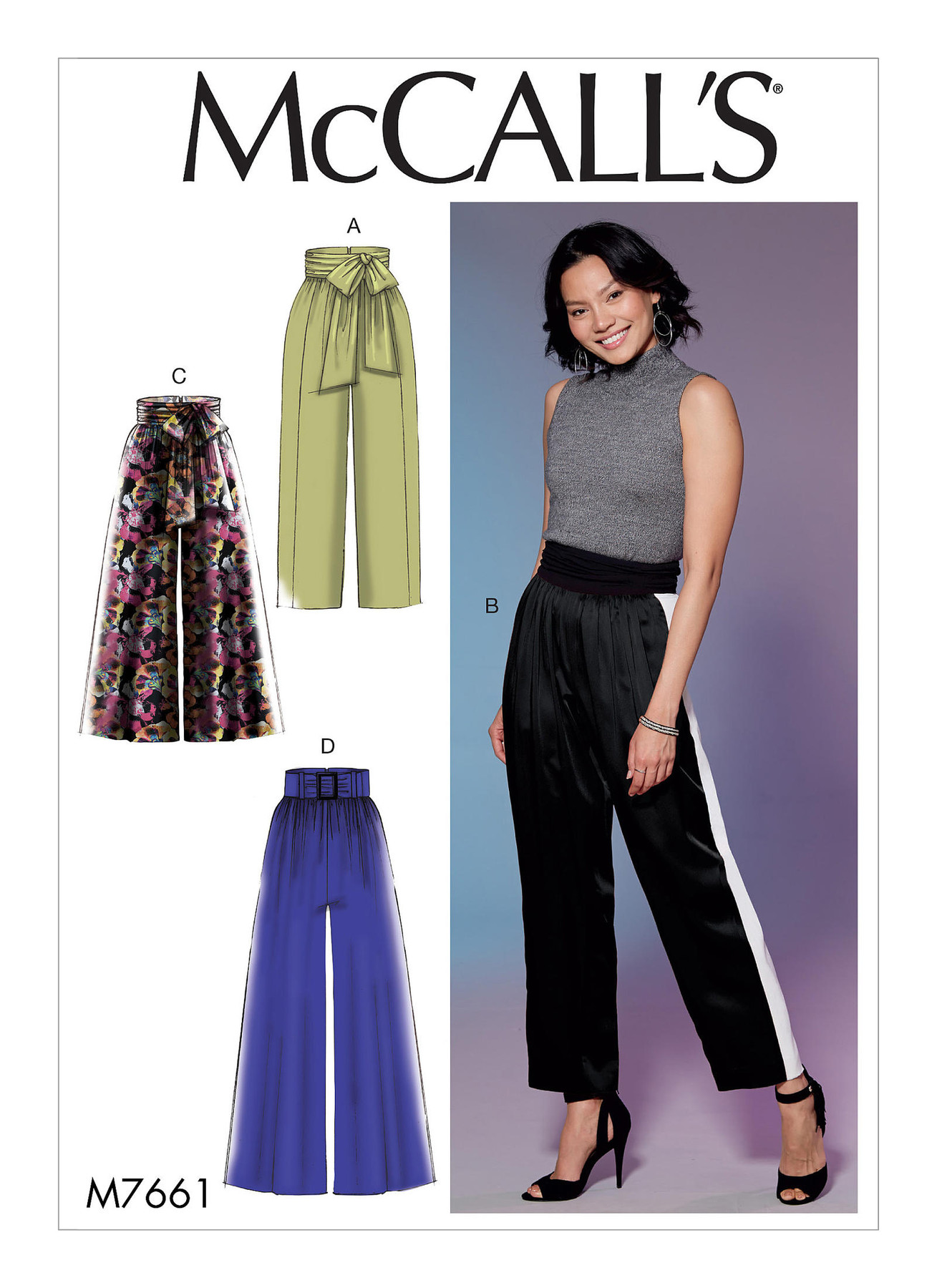 McCall’s Sewing Pattern M7661 Misses’ Trousers with Panel, Tie, and Belt Variations