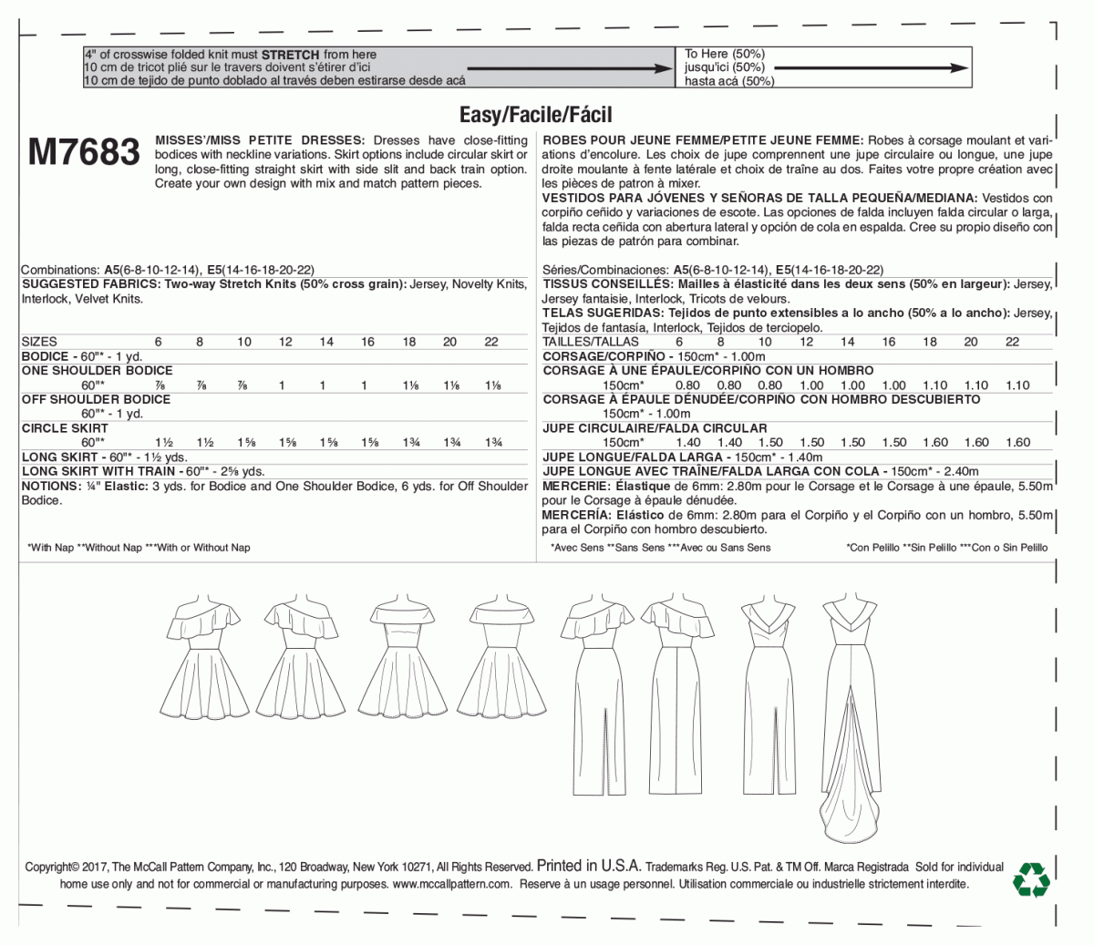McCall's Sewing Pattern M7683 Misses'/Miss Petite Dresses with Shoulder and Skirt Variations