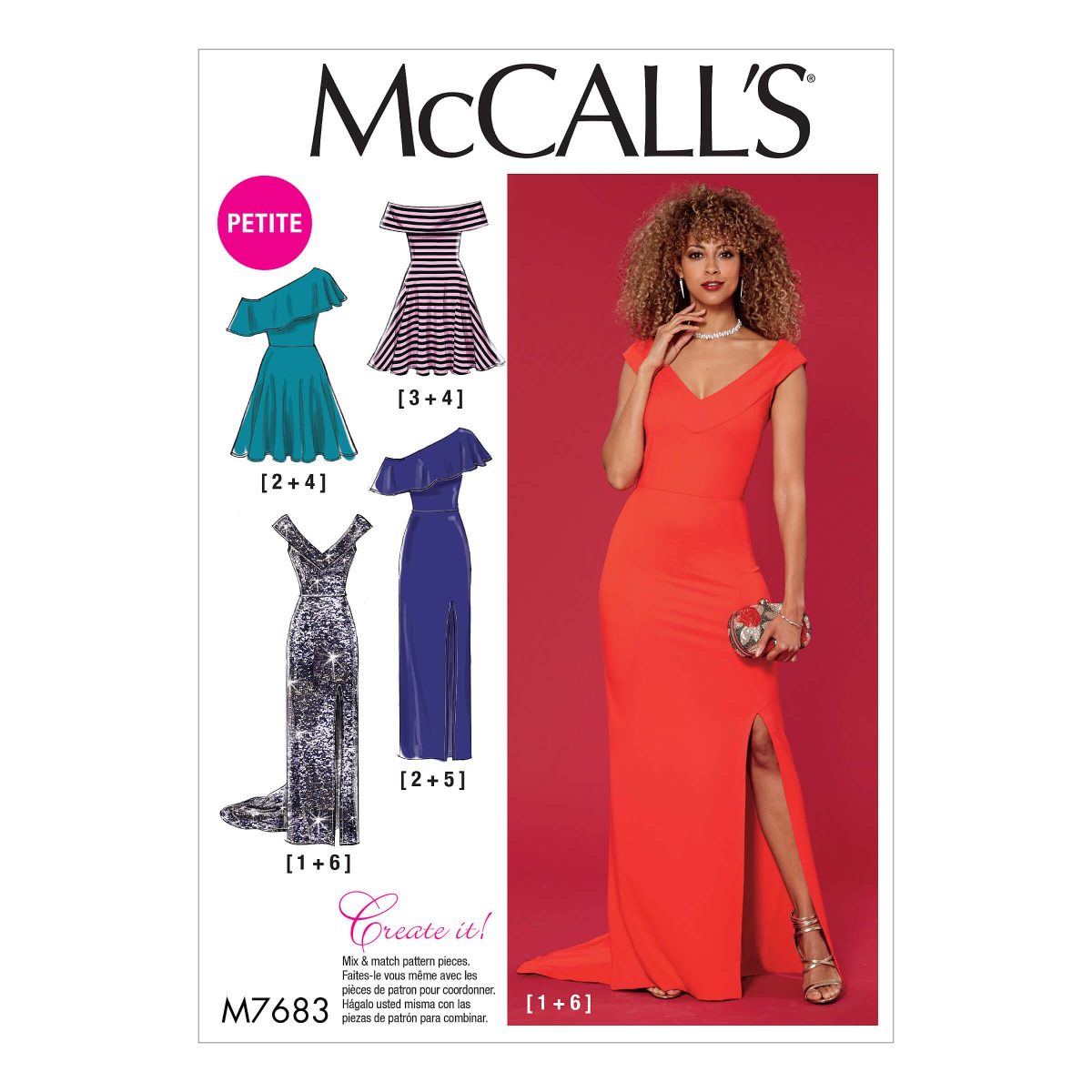 McCall's Sewing Pattern M7683 Misses'/Miss Petite Dresses with Shoulder and Skirt Variations