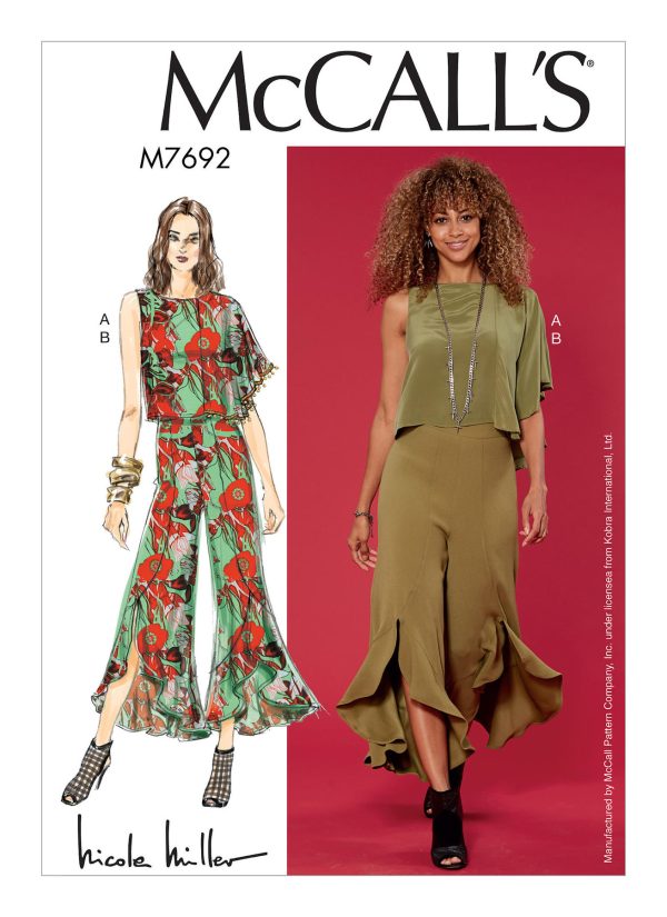 McCall's Sewing Pattern M7692 Misses' Draped Top and Flounced Trousers