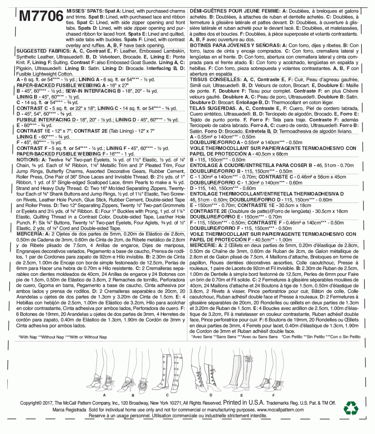 McCall's Sewing Pattern M7706 Misses' Spats