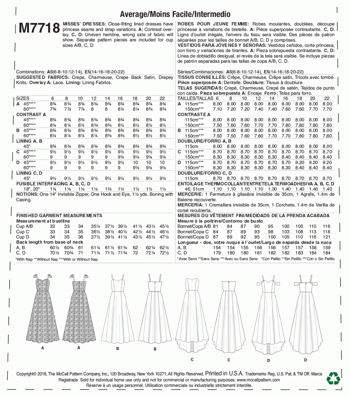 McCall's Sewing Pattern M7718 Misses' Dresses