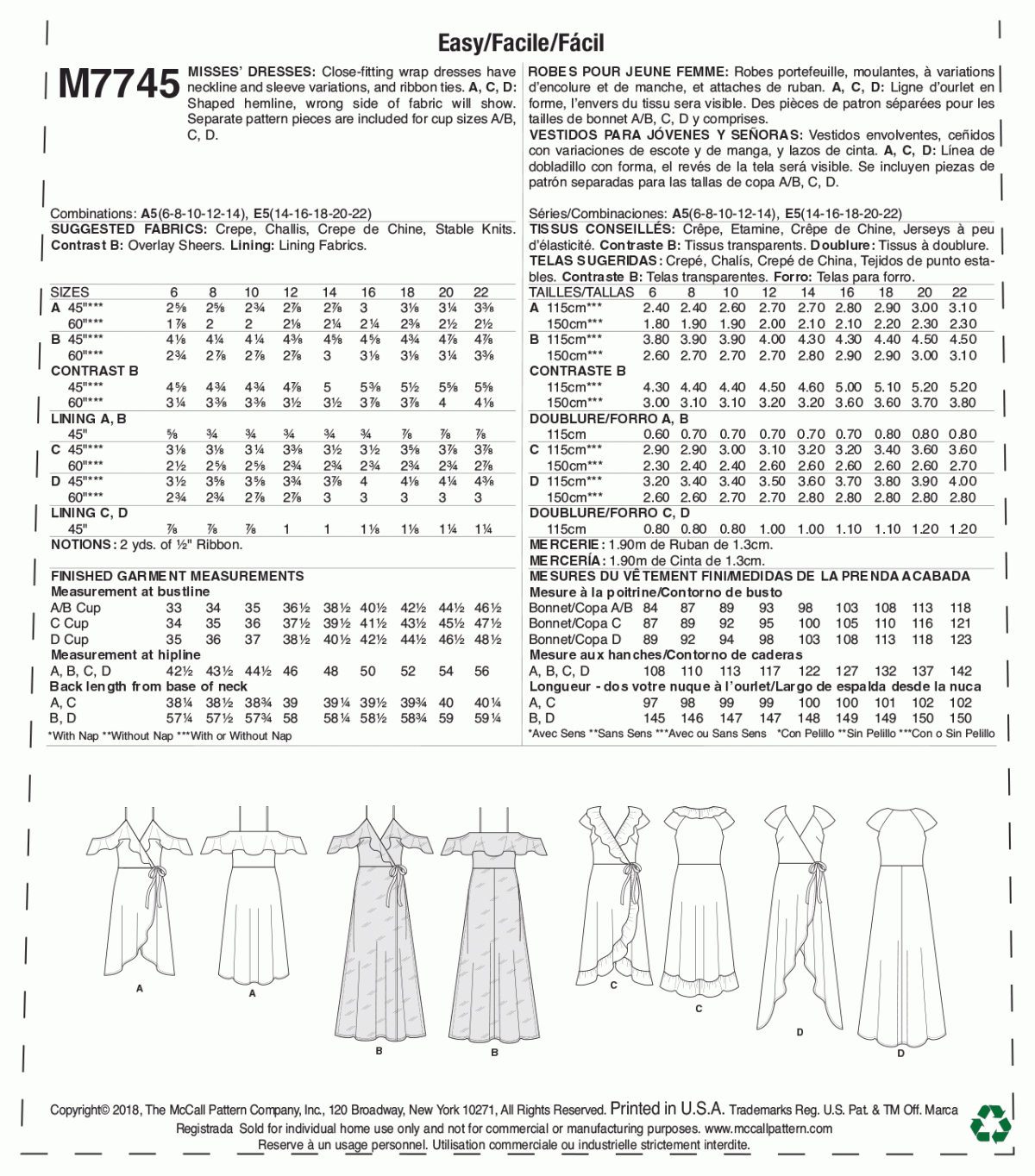 McCall's Sewing Pattern M7745 Misses' Dresses