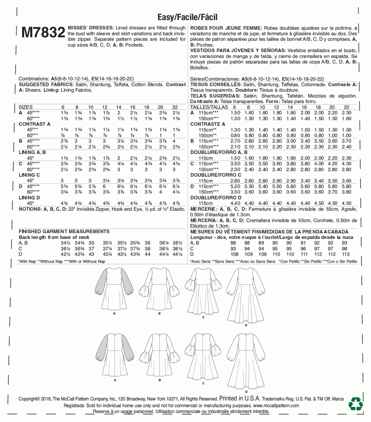 McCall's Sewing Pattern M7832 Misses' Dresses