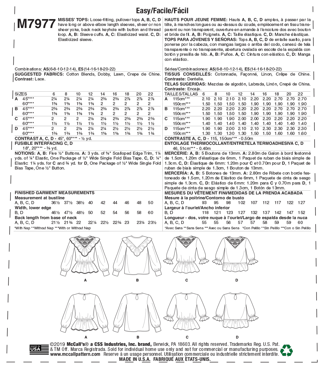 McCall's Patterns Patron De Couture Pour Robes De Dames
