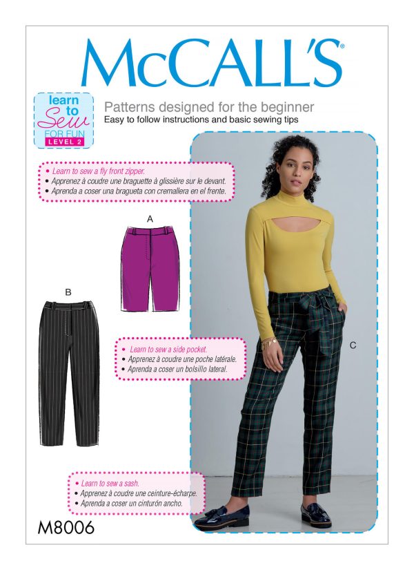 McCall's Sewing Pattern M8006 Misses' Shorts, Trousers and Sash