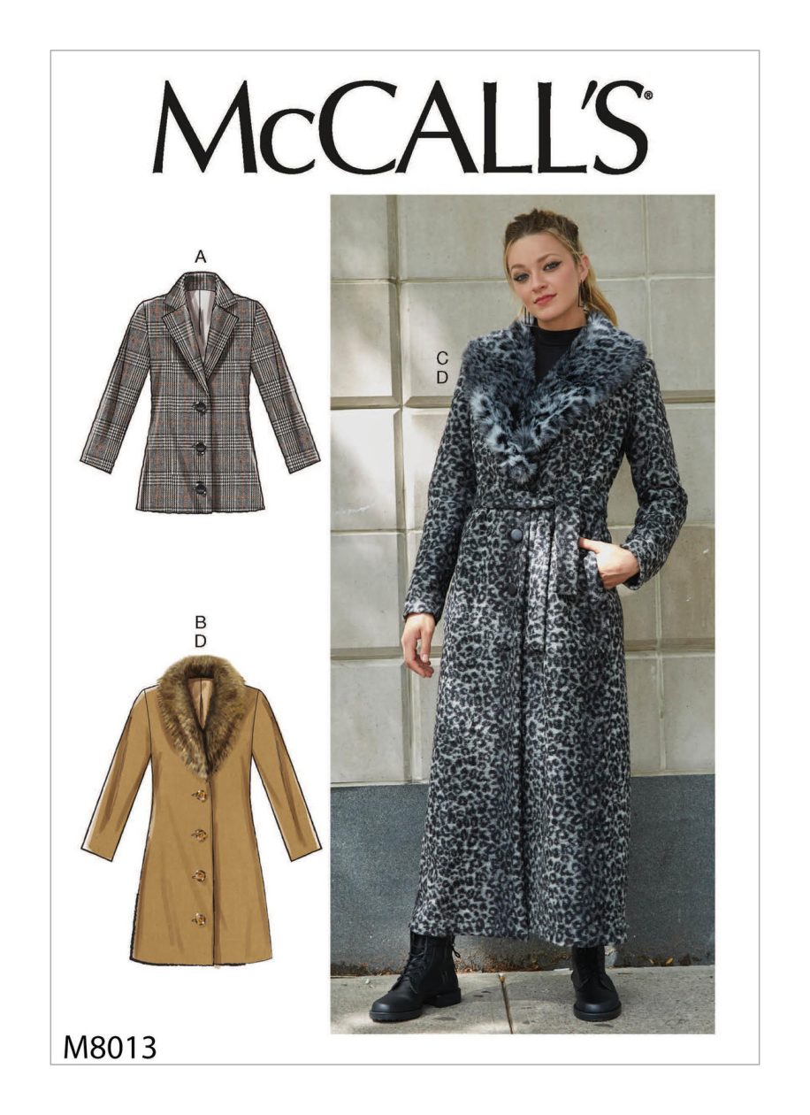McCall's Sewing Pattern M8013 Misses' Outerwear, Detachable Fur Collar & Belt