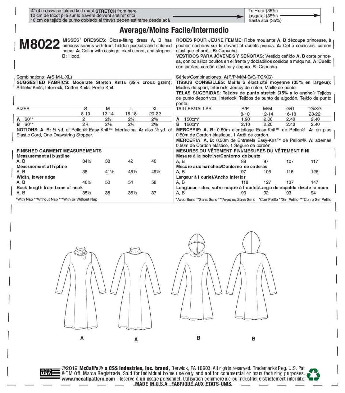 McCall's Sewing Pattern M8022 Misses' Dress