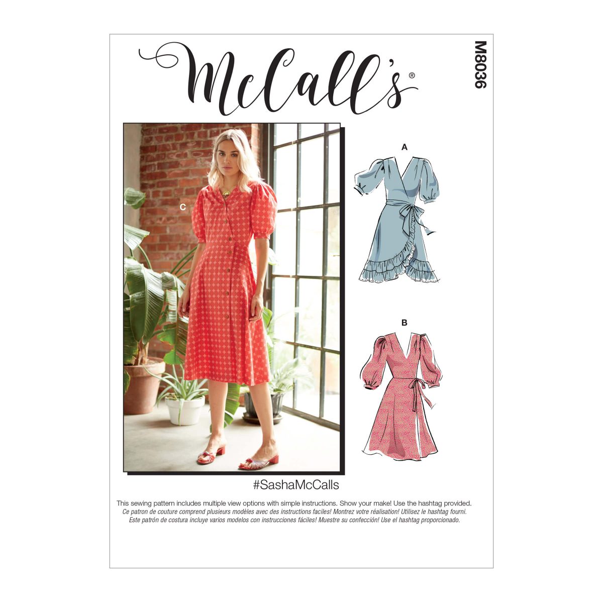 McCall's Sewing Pattern M8036 Misses' Dresses & Sash #SashaMcCalls