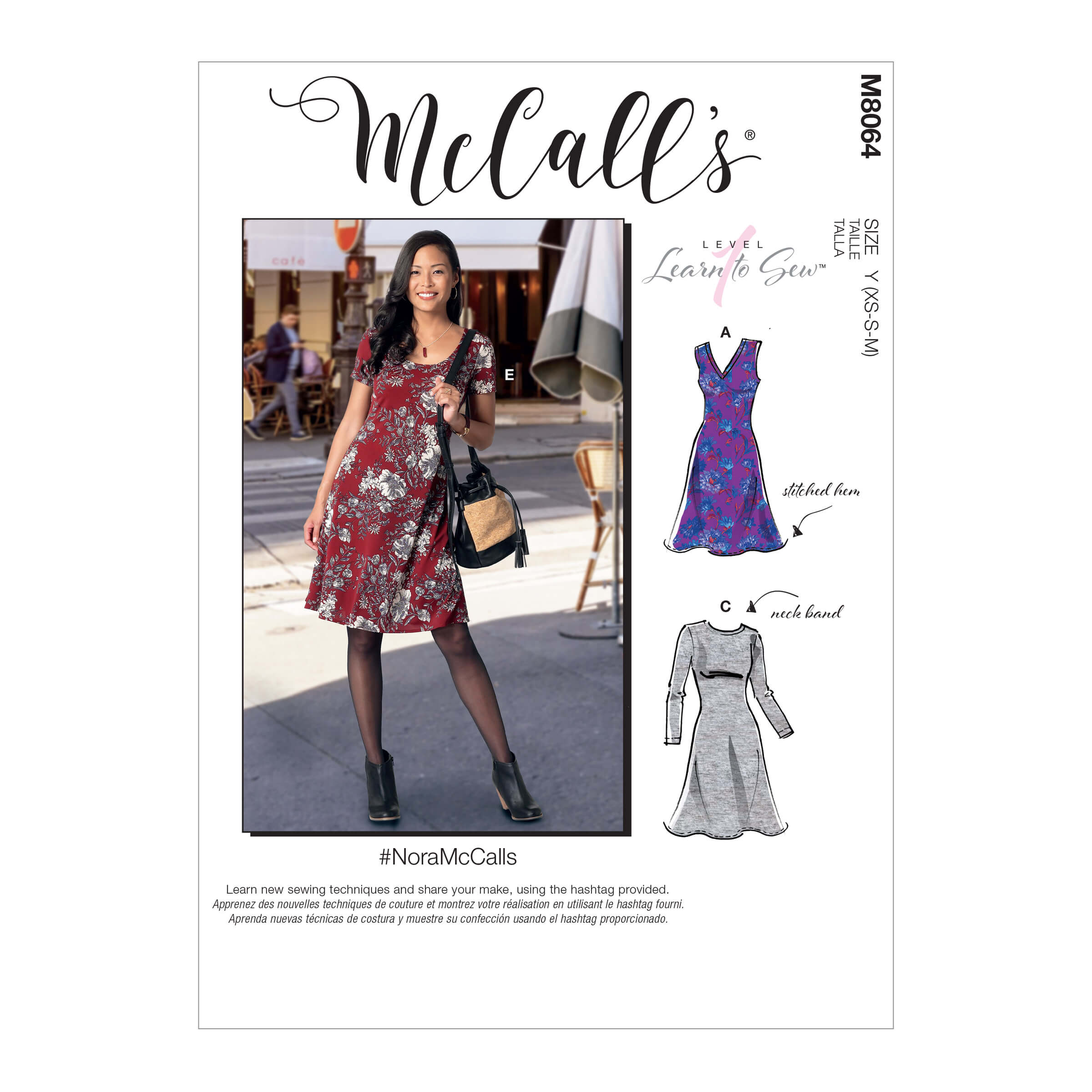 McCall’s Sewing Pattern M8064 Misses’ Knit Dresses with V, Crew or Scoop Necklines #NoraMcCalls