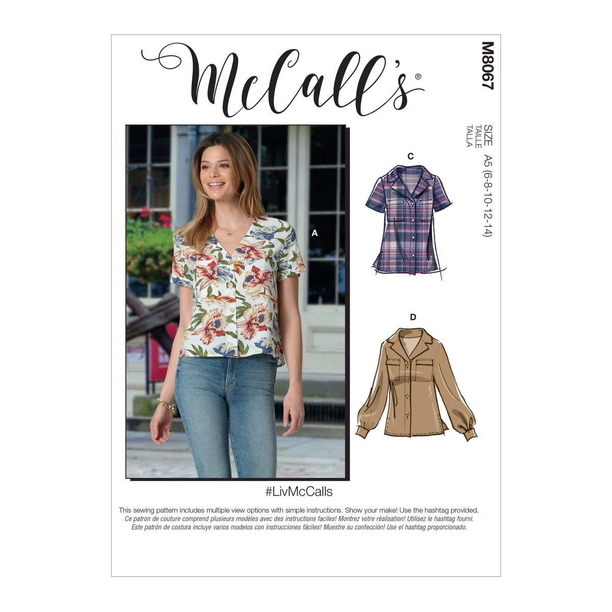 Misses' Button-Front Tops with Collar and Sleeve Options #LivMcCalls
