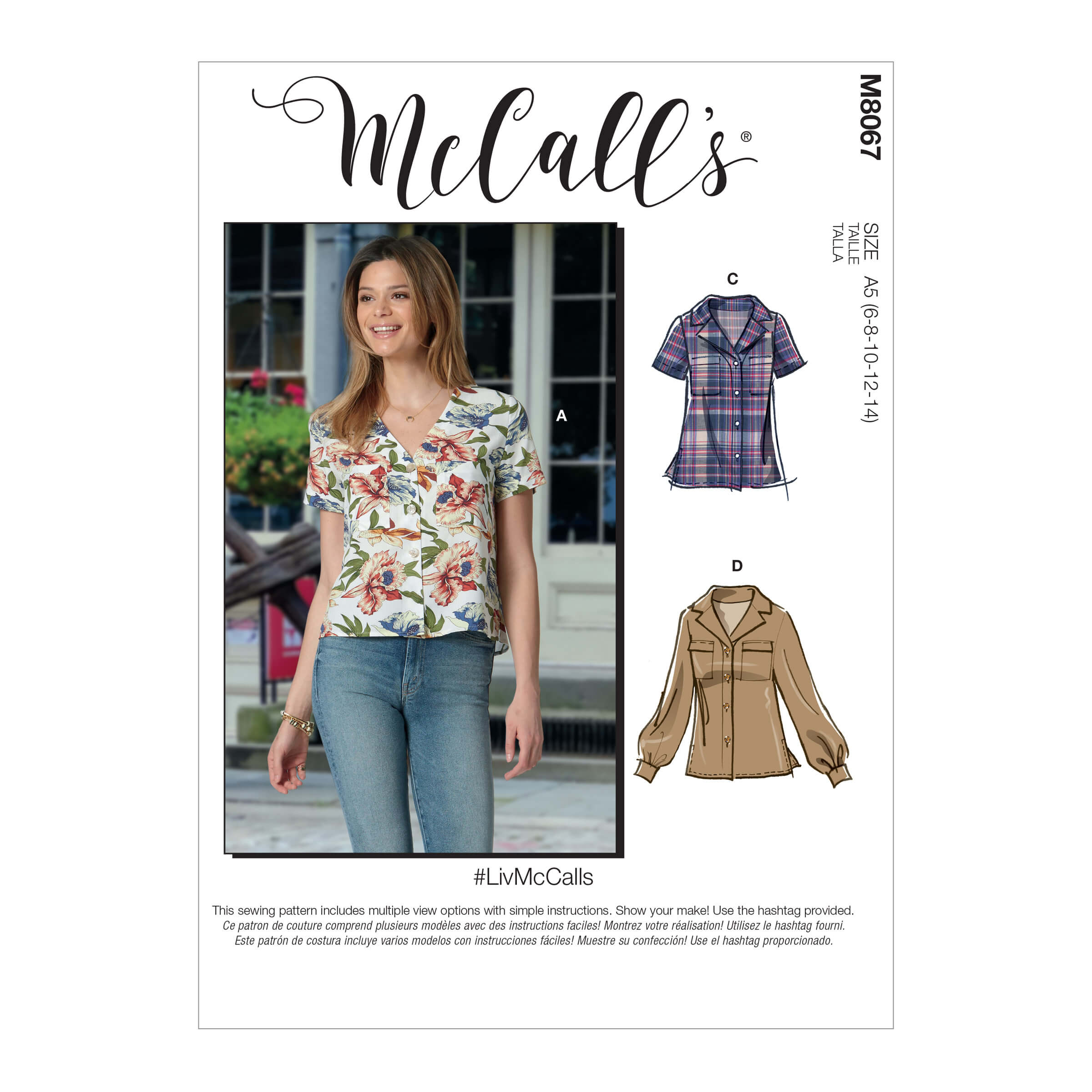 McCall’s Sewing Pattern M8067 Misses’ Button-Front Tops with Collar and Sleeve Options #LivMcCalls