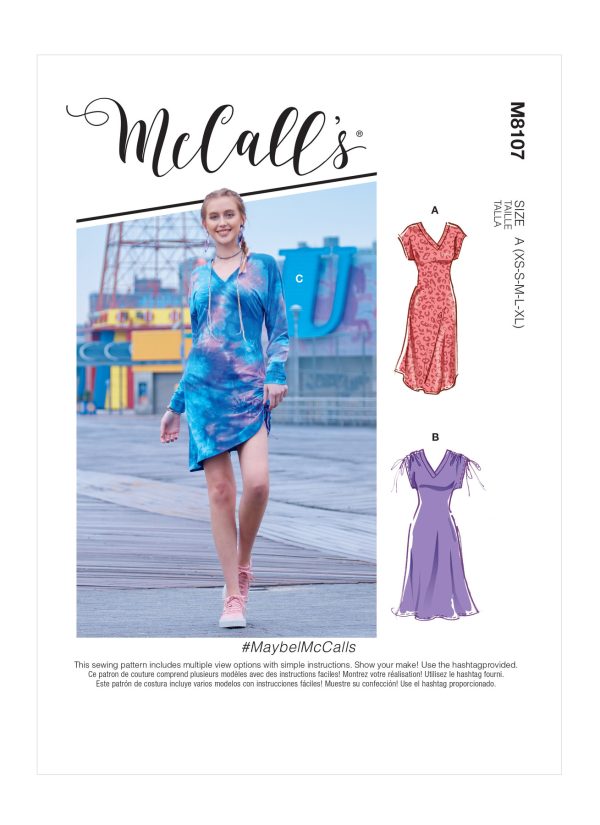 McCall's Sewing Pattern M8107 Misses' V-Neck Pull-Over Knit Dresses With Drawstring Detail