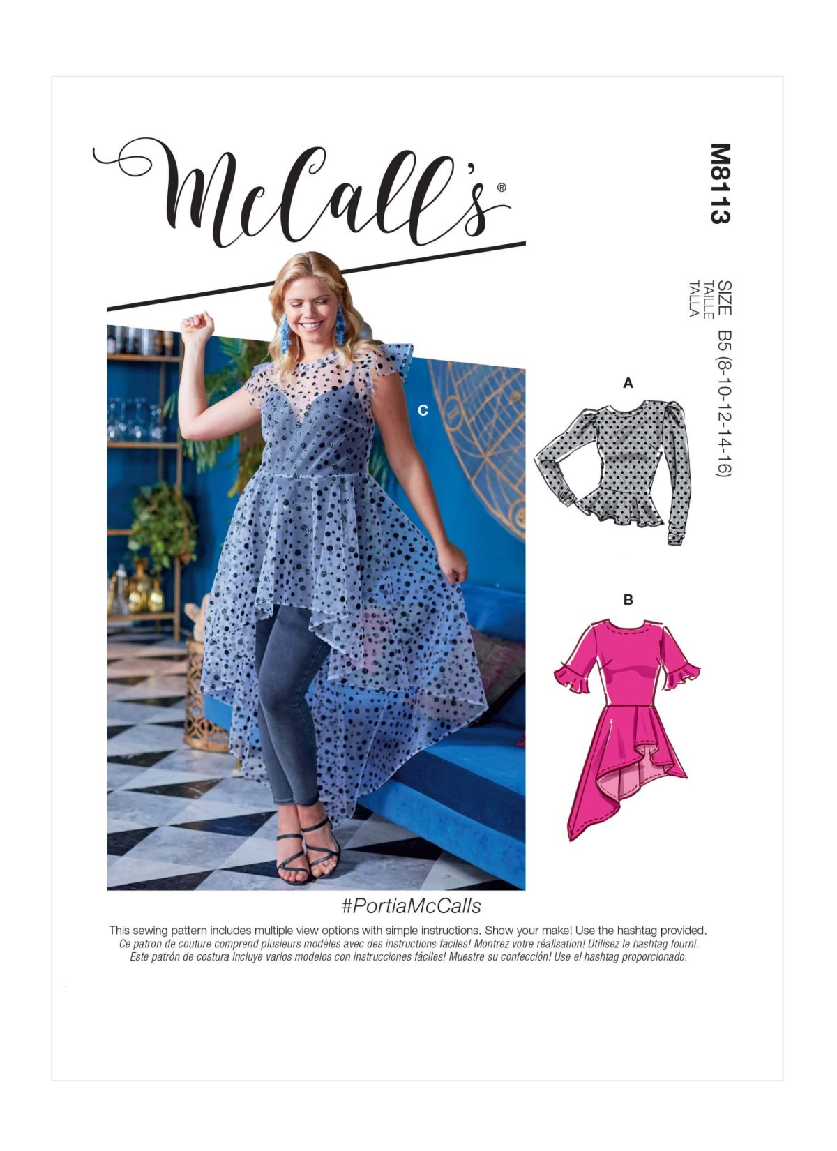 McCalls Sewing Pattern M8113 Misses' & Women's Tops With Cup Sizes Pattern Pieces. #PortiaMcCalls