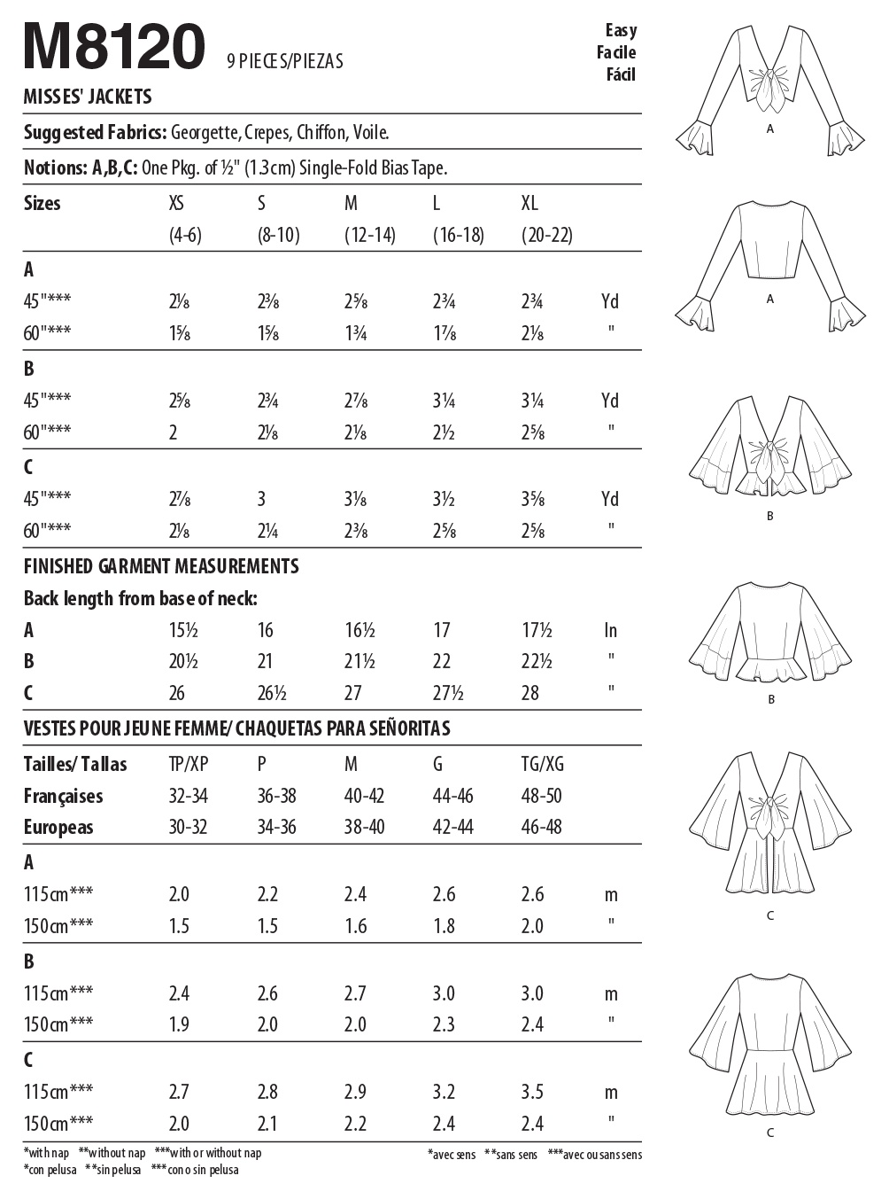 McCall's Sewing Pattern M8120 Misses' Jacket