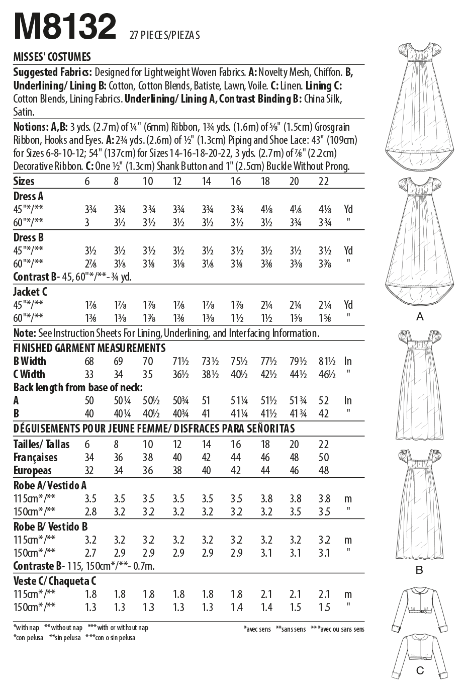 McCall's Sewing Pattern M8132 Misses' 18th Century Dresses and Jacket