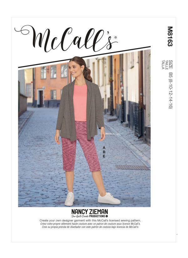 McCall's Sewing Pattern M8163 Misses' & Women's Knit Shawl Collar Jacket, Tops With Slits, Banded Skirt & Trousers