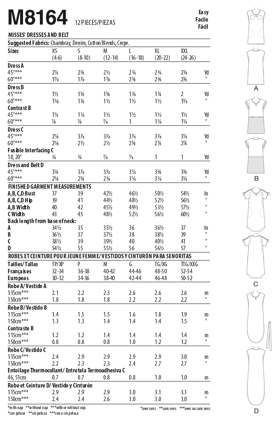 McCall's Sewing Pattern M8164 Misses' Dresses With Sleeve Ties, Pocket Variations and Belt #RobinMcCalls