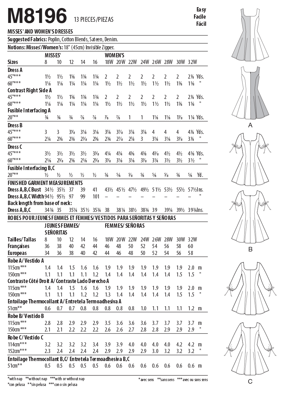 McCall's Sewing Pattern M8196 Misses' & Women's Dresses