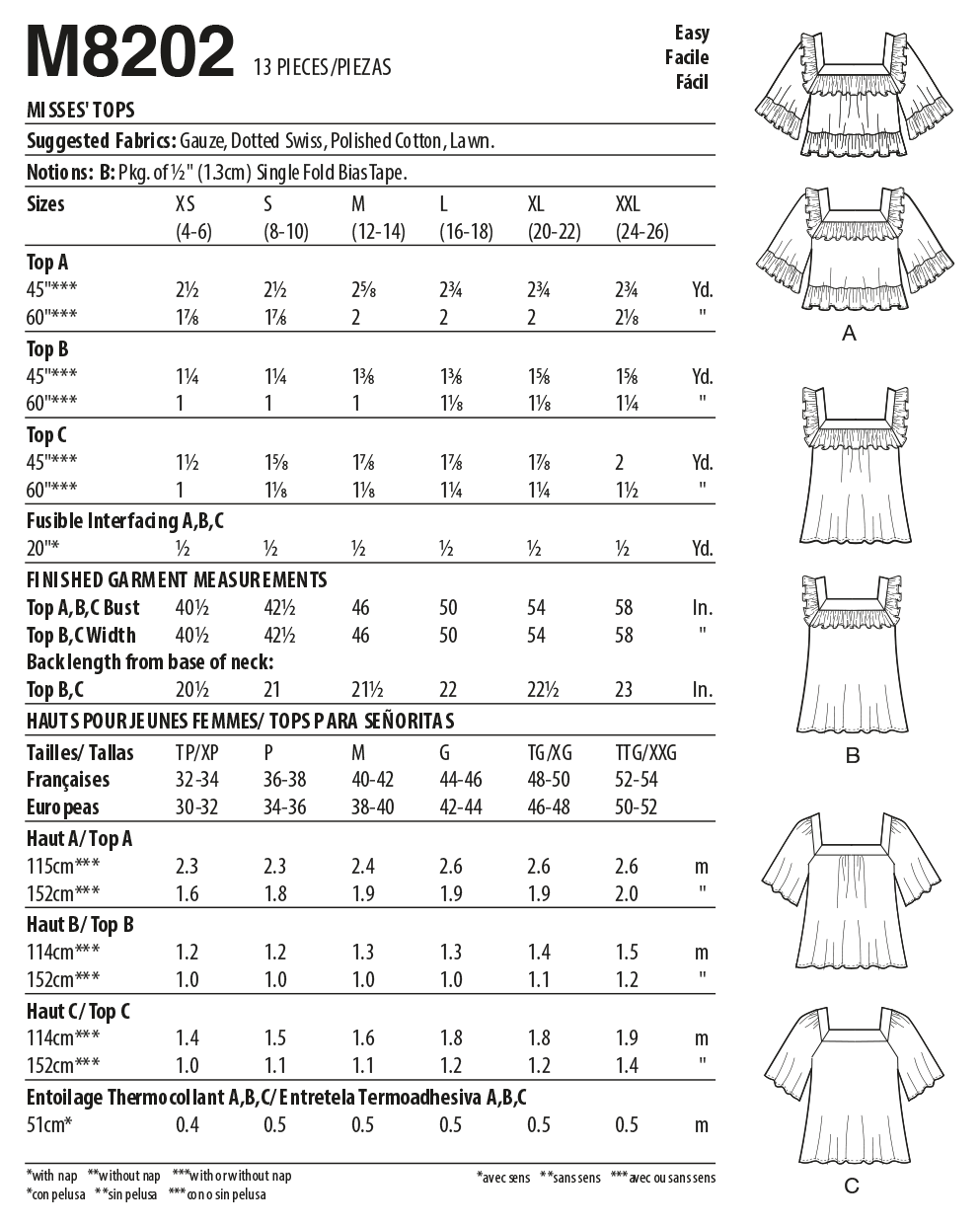 McCall's Sewing Pattern M8202 Misses' Tops
