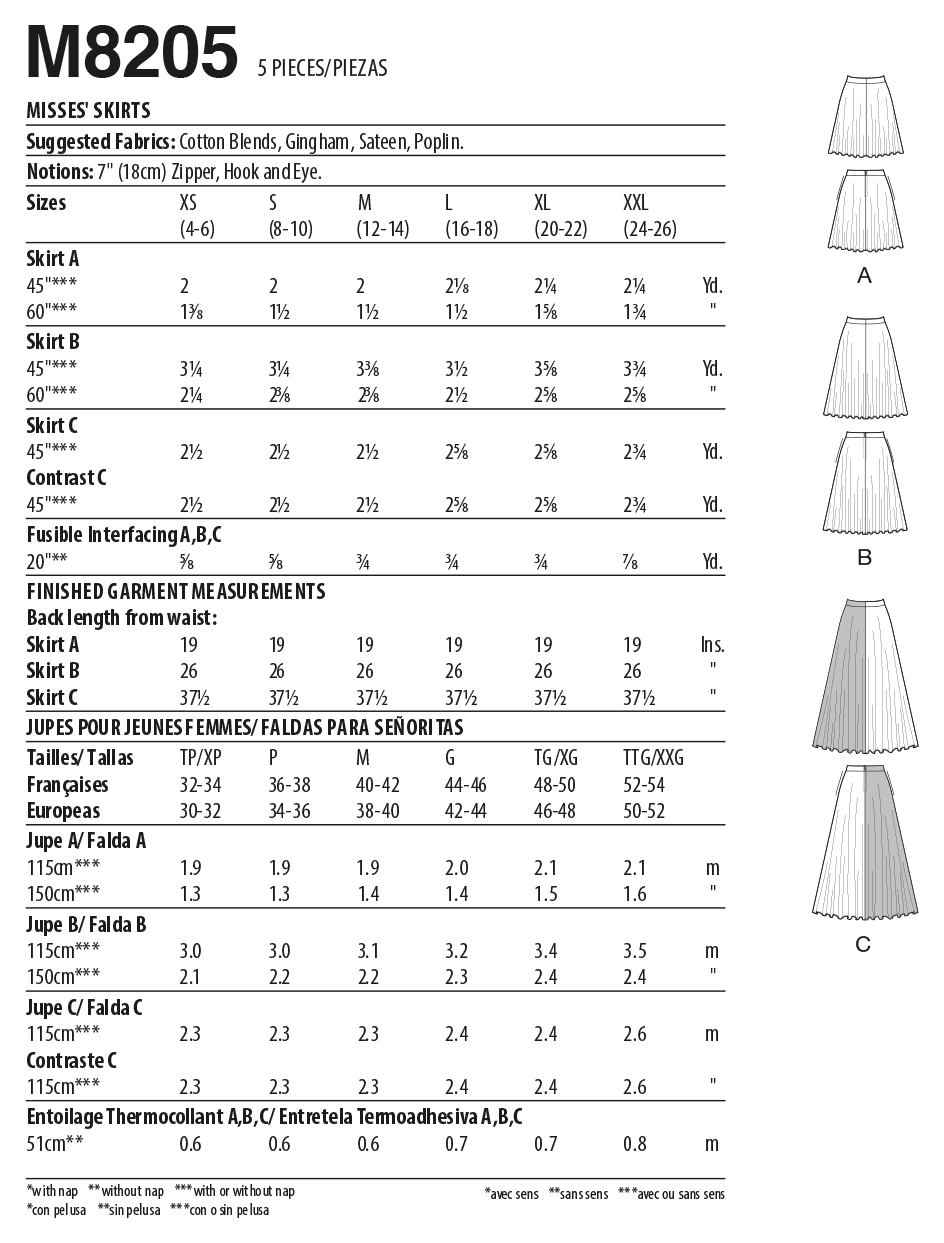 McCall's Sewing Pattern M8205 Misses' Skirts
