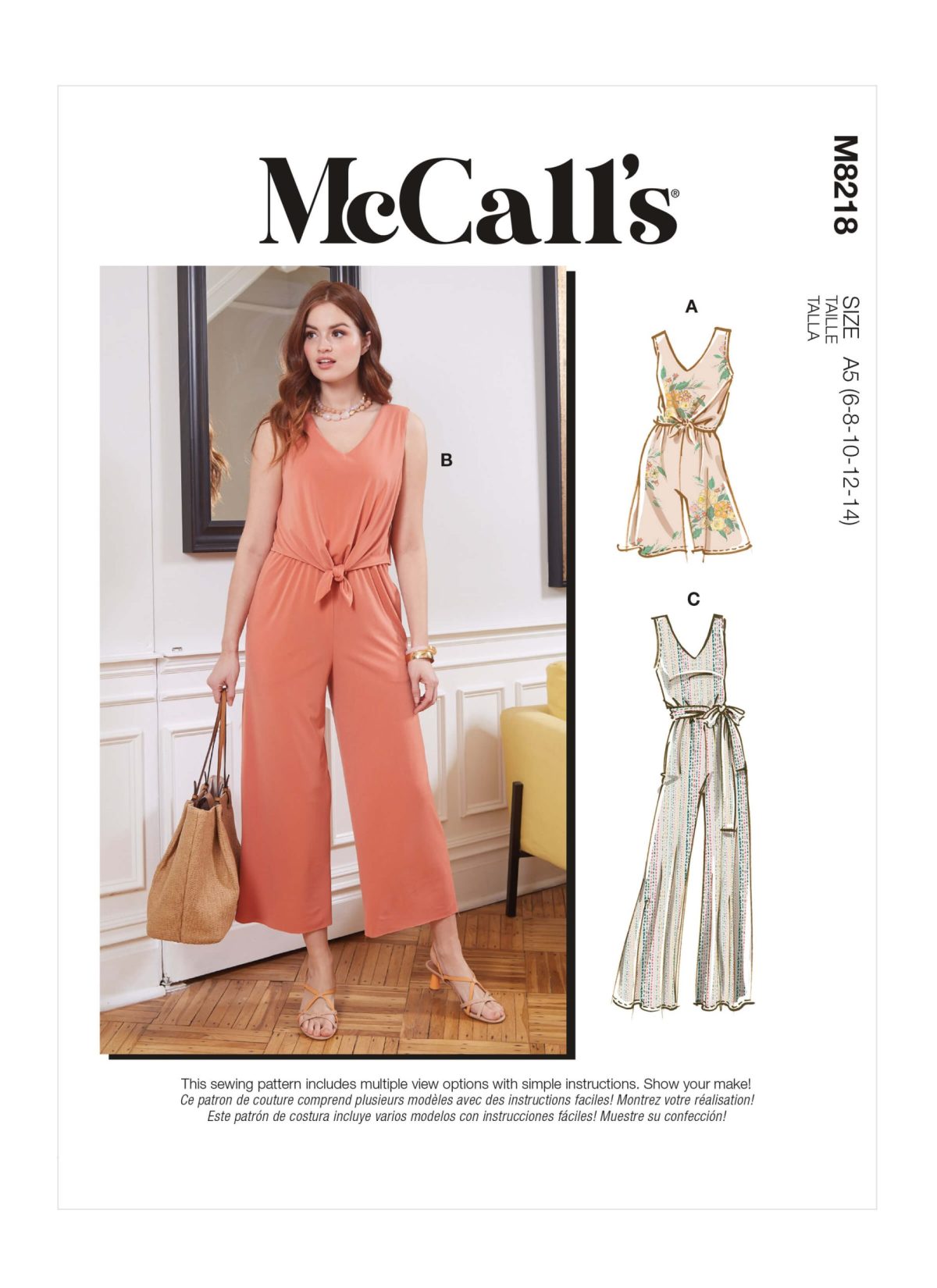 McCall's Sewing Pattern M8218 Misses' Romper, Jumpsuits & Sash
