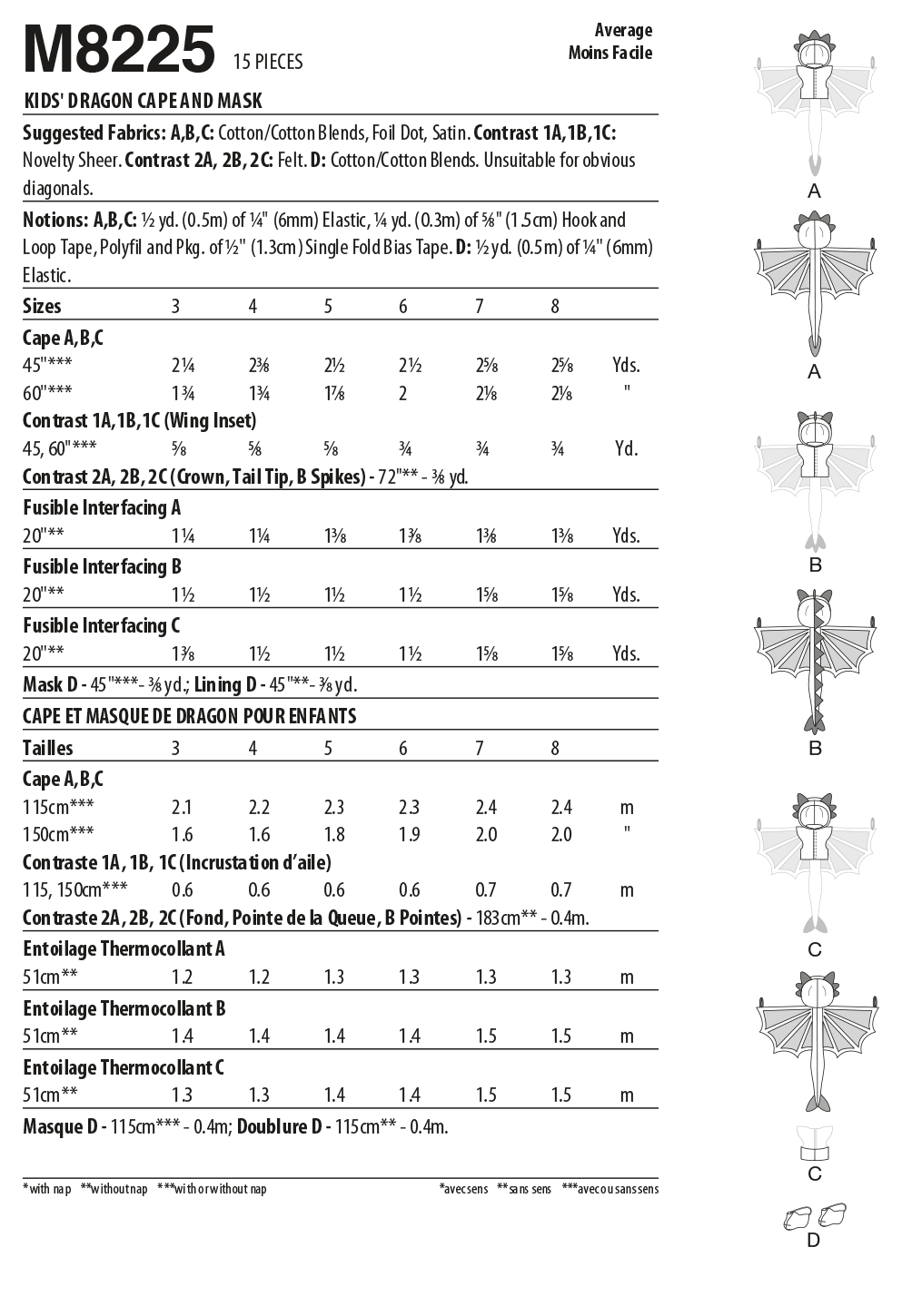 McCall's Sewing Pattern M8225 Kids' Dragon Cape and Mask