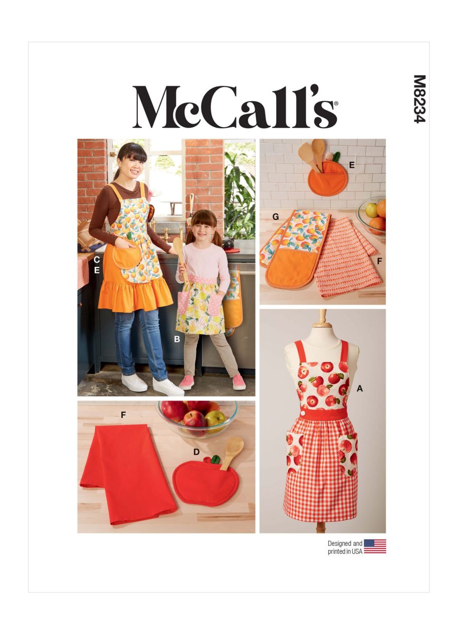 McCall's Sewing Pattern M8234 Children's and Misses' Aprons, Potholders and Tea Towel