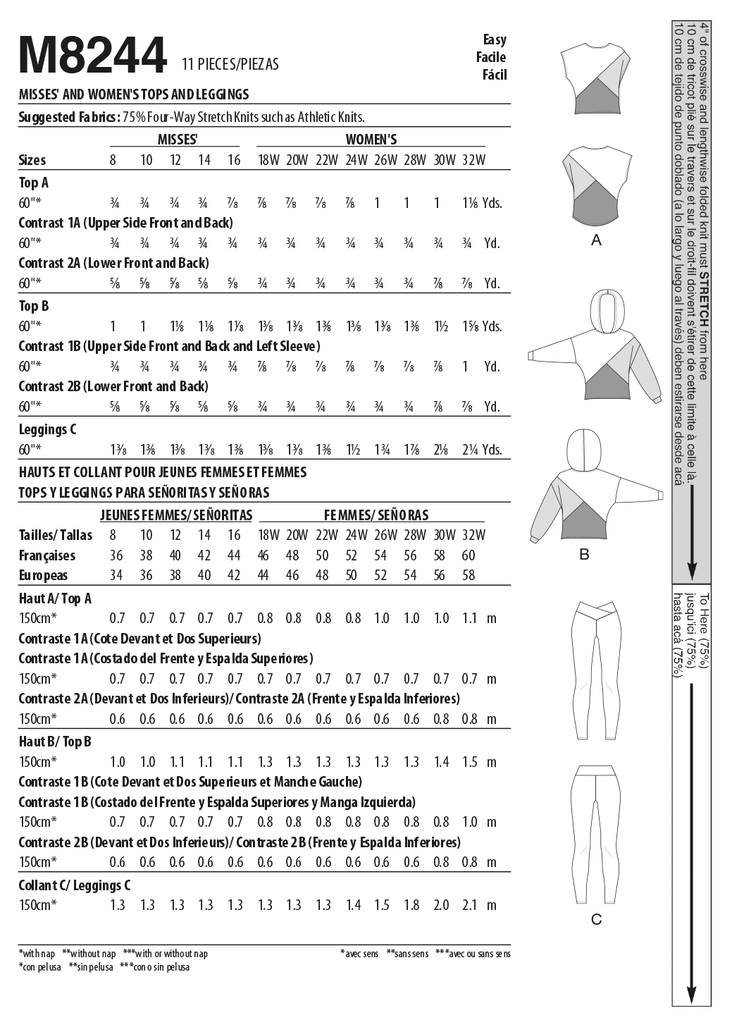 McCall's Sewing Pattern M8244 Misses' and Women's Tops and Leggings