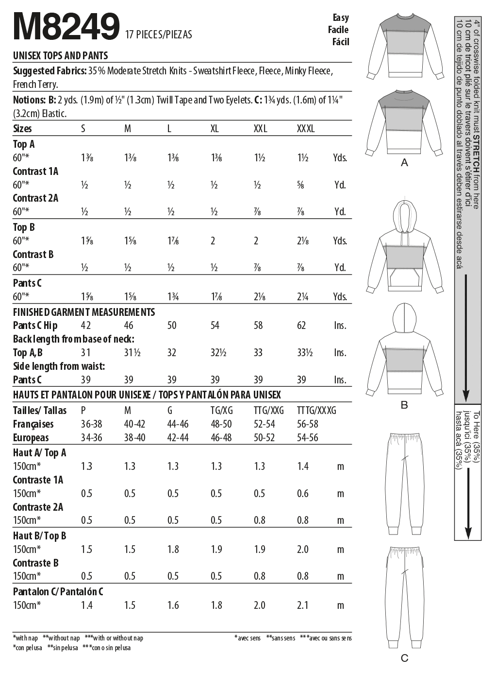 McCall's Sewing Pattern M8249 Unisex Tops and Trousers
