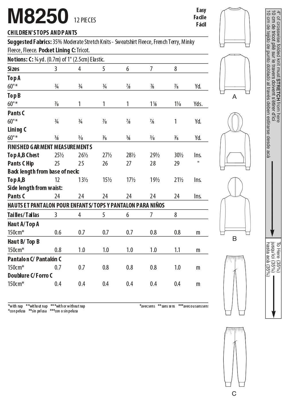 McCall's Sewing Pattern M8250 Children's Tops and Trousers