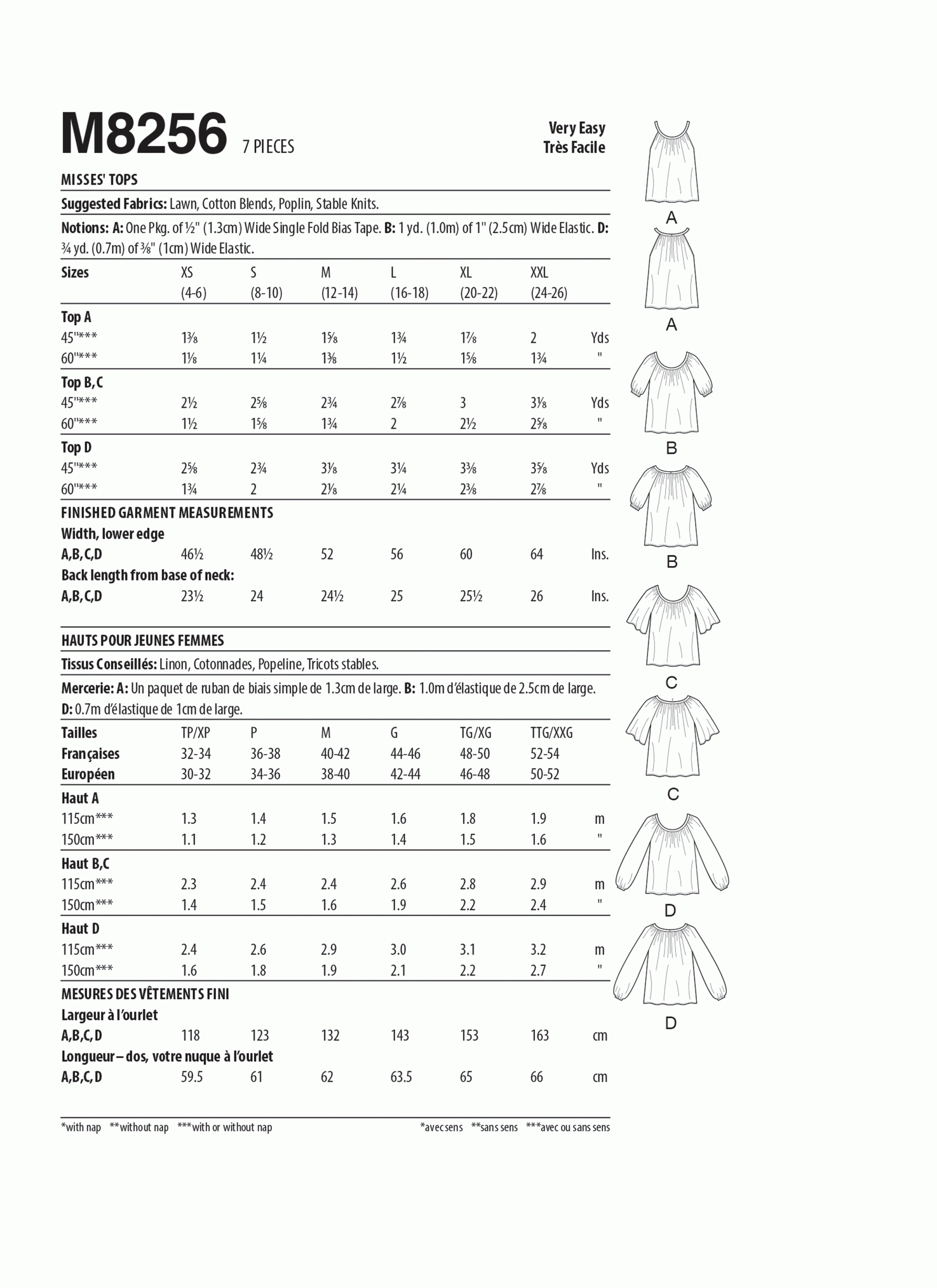 McCall’s Sewing Pattern M8256 Misses’ Tops - Sewdirect
