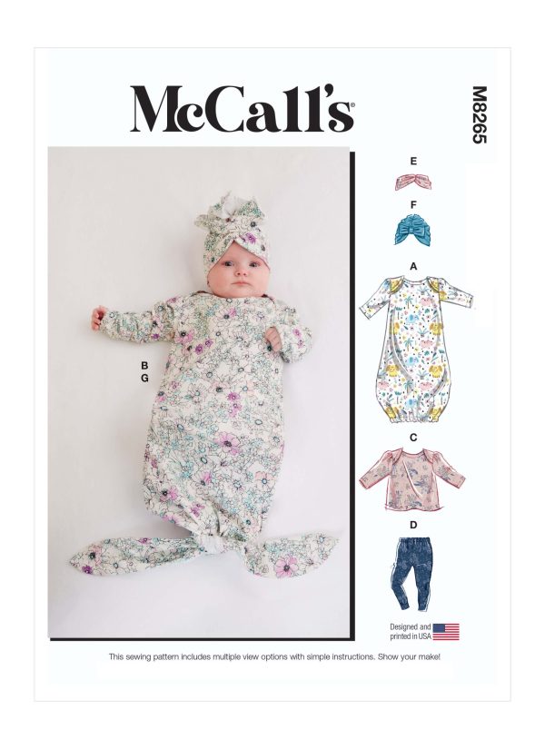 McCall's Sewing Pattern M8265 Infants' Gown, Top, Trousers, Headband and Hat