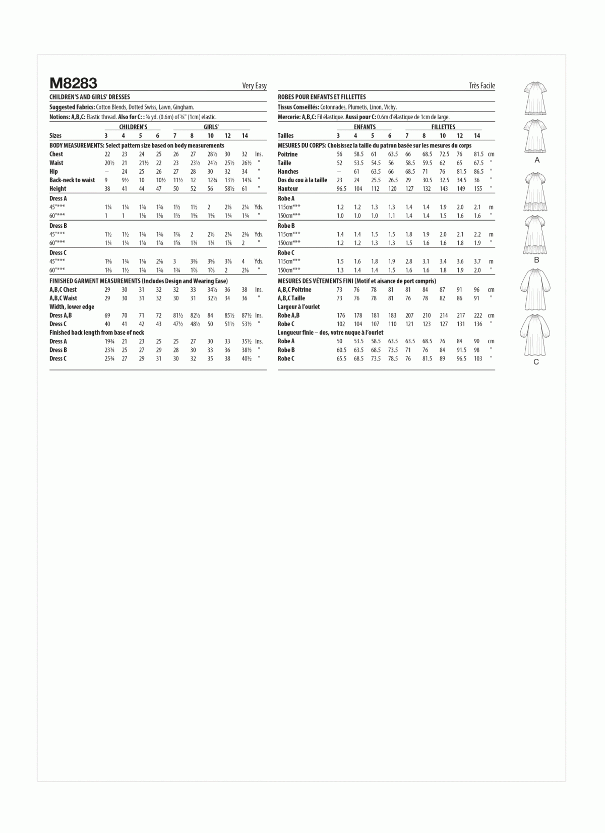 McCall's Sewing Pattern M8283 Children's and Girls' Dresses