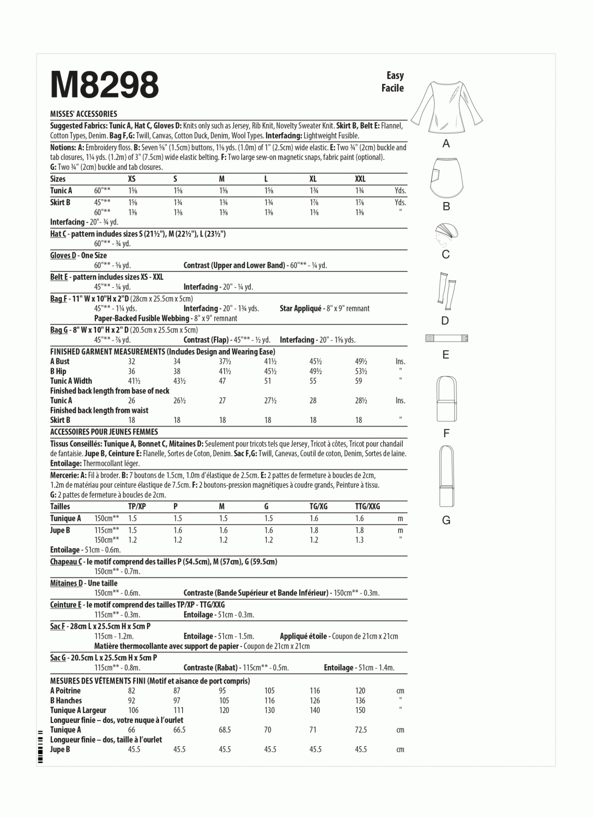 McCall's Sewing Pattern M8298 Misses' Accessories